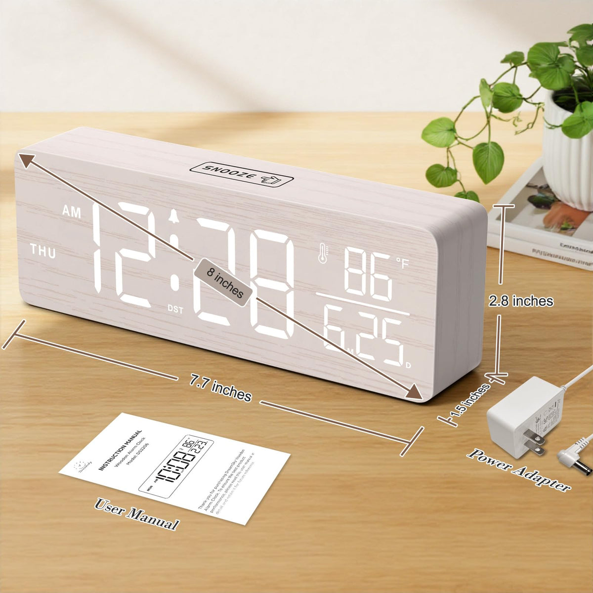 DreamSky Wooden Digital Alarm Clock with Date & Day of Week for Bedroom