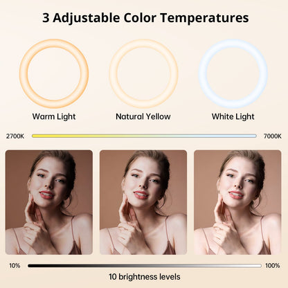 ATUMTEK 12" Ring Light with Tripod Stand, 63" Extendable, 3 Light Modes & 10 Brightness Levels, LED Selfie Light with Remote Control for TikTok, YouTube, Live Streaming, Photography