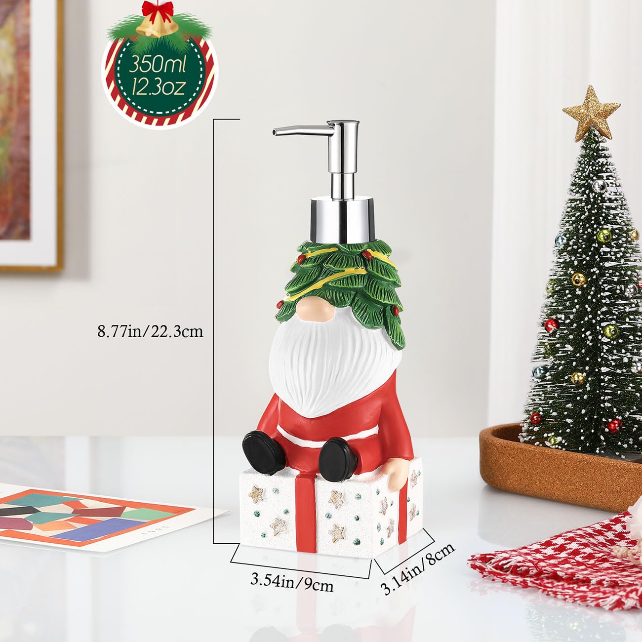Luxspire Christmas Soap Dispenser, Resin Hand Soap Bottle and Lotion Dispenser Rustproof Refillable, Christmas Santa Decor No Leak for Kitchen Shower Bathroom Countertop, 350ml