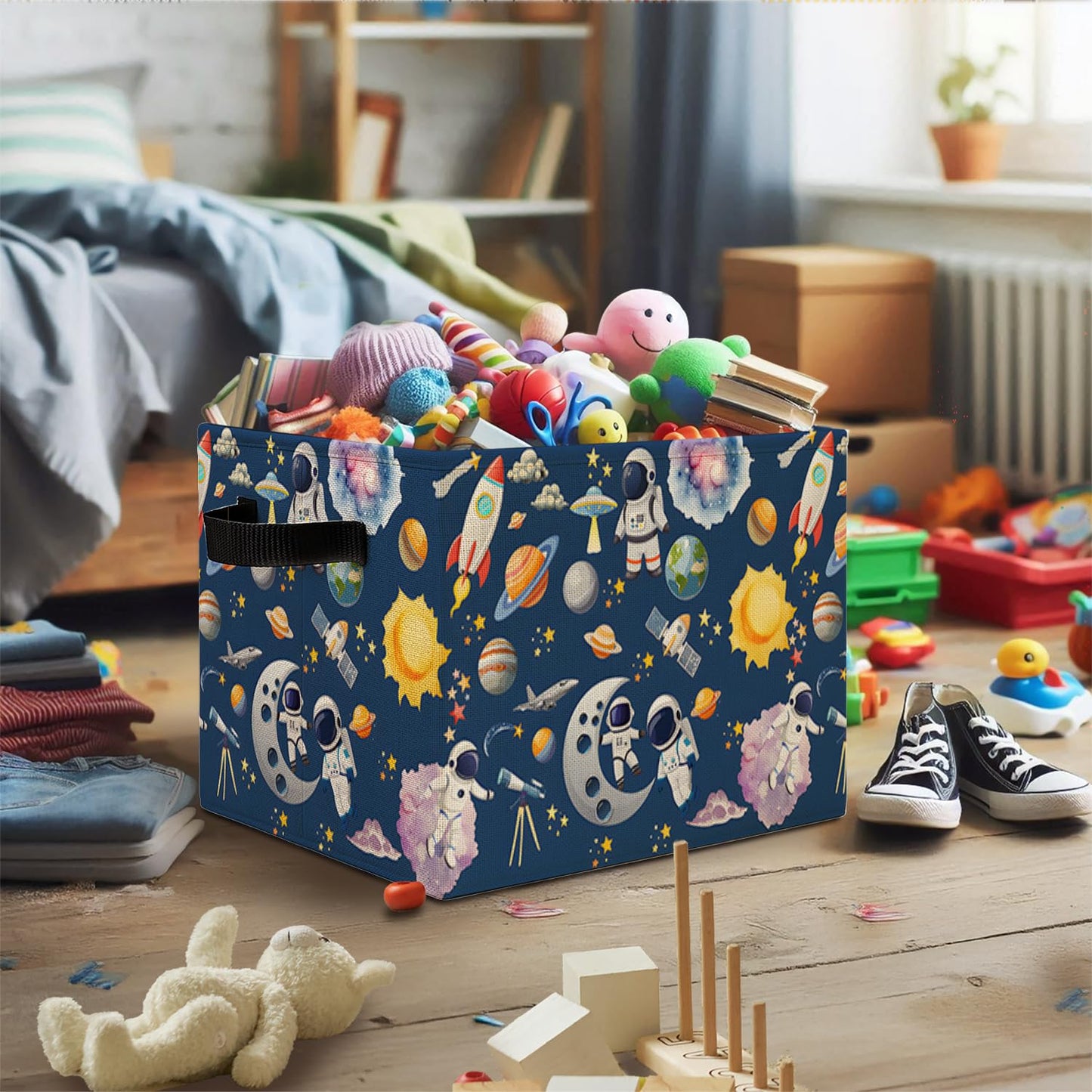 Elefeltclave Space Planet Nursery Storage Bins Rocket Astronaut Galaxy Storage Basket Organizer for Classroom Kids Room Nursery Playroom Clothes Toys Books,Toybox for Girls，Space Themed Bedroom Decor