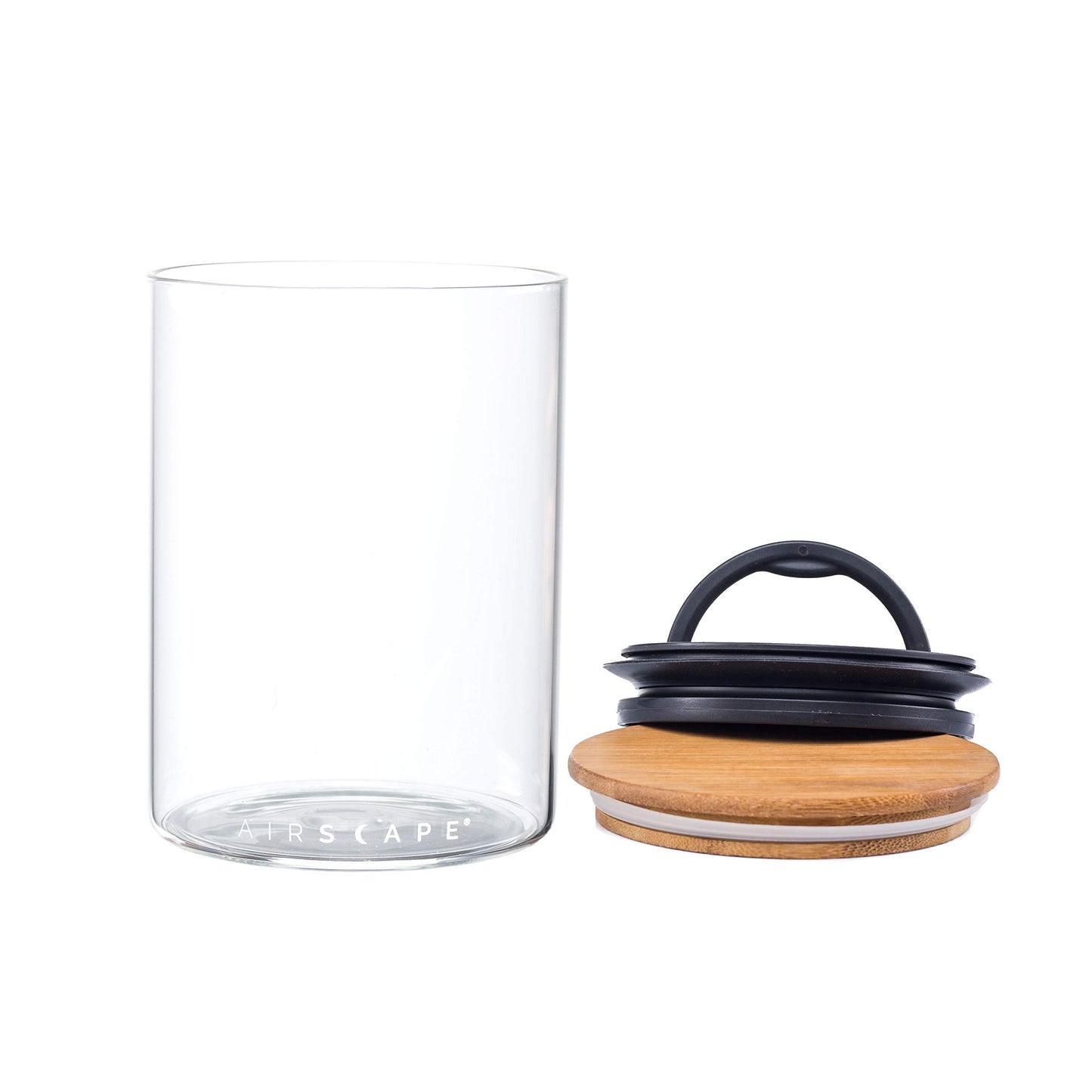 AirScape Glass Food Storage Canister - Glass Storage With US Patented Airless Inner Lid & Bamboo Top Lid - Preserves Food Freshness (Medium 7-Inch)