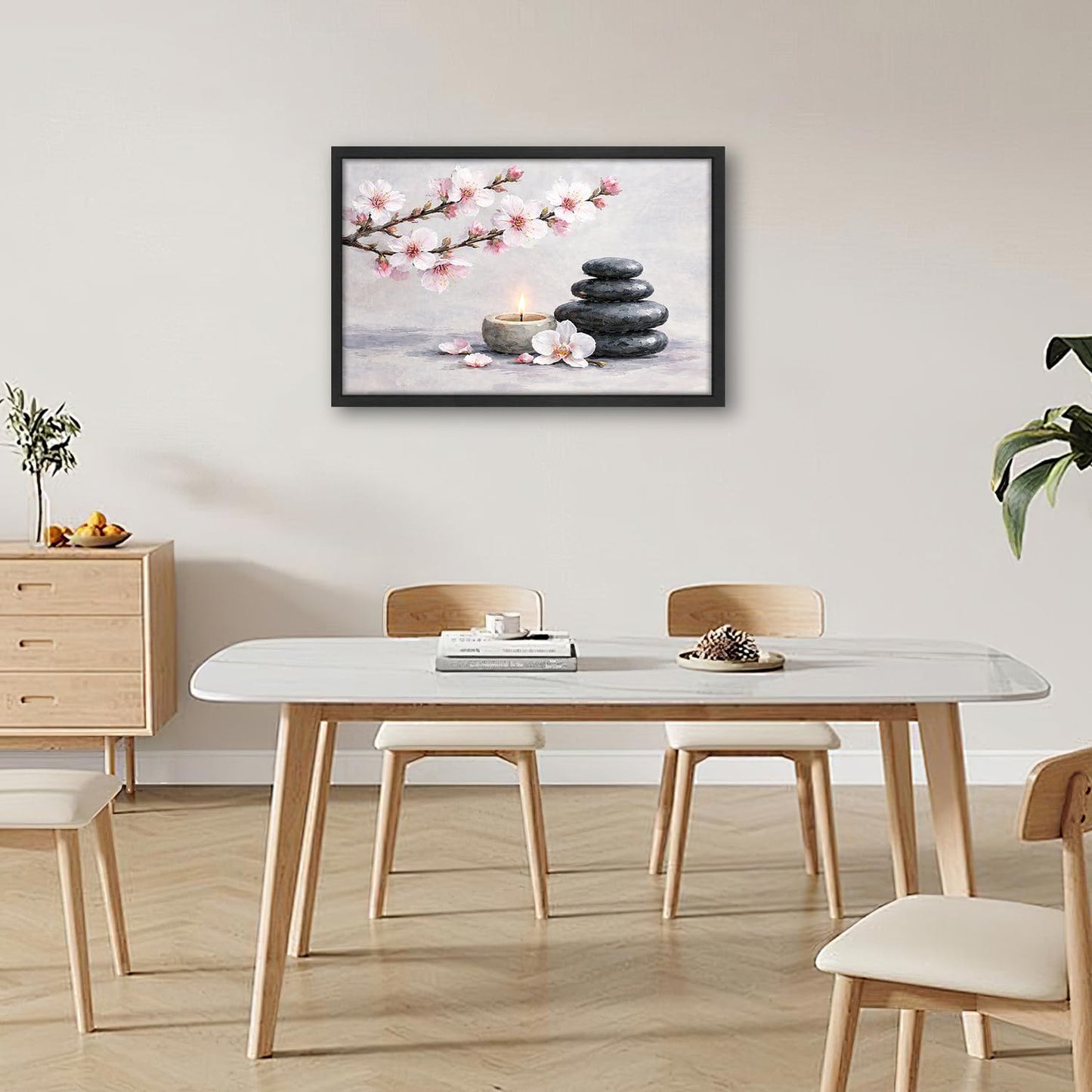 Framed Zen Stones Wall Art Yoga Meditation Picture Wall Decor Zen Minimalist Canvas Print Painting Neutral Calming Artwork Gifts for Bathroom Spa Room Bedroom Home Decoration 16"x24"