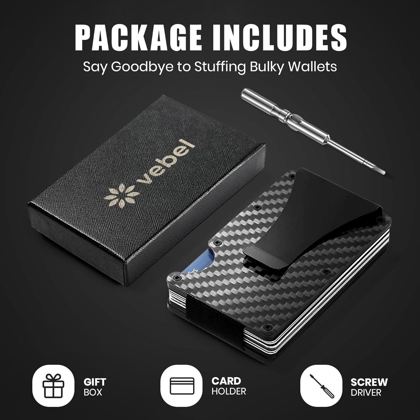 Vebel Credit Card Holder| Minimalist Wallet| Wallets, Card Cases & Money Organisers| RFID Wallet for Men| Slim Wallet| Wallets for Men UK| Carbon Fiber Wallet| RFID Card Holder| Card Holder Wallet