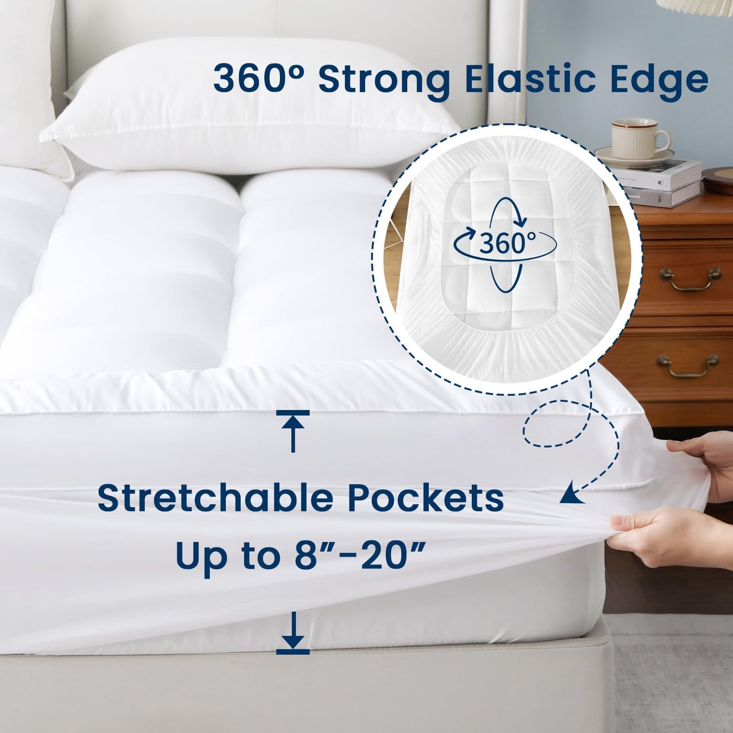 YUGYVOB Mattress Pad Extra Thick, Cooling, and Breathable King Mattress Topper 8-21" Deep Pocket Soft Down Alternative Fill
