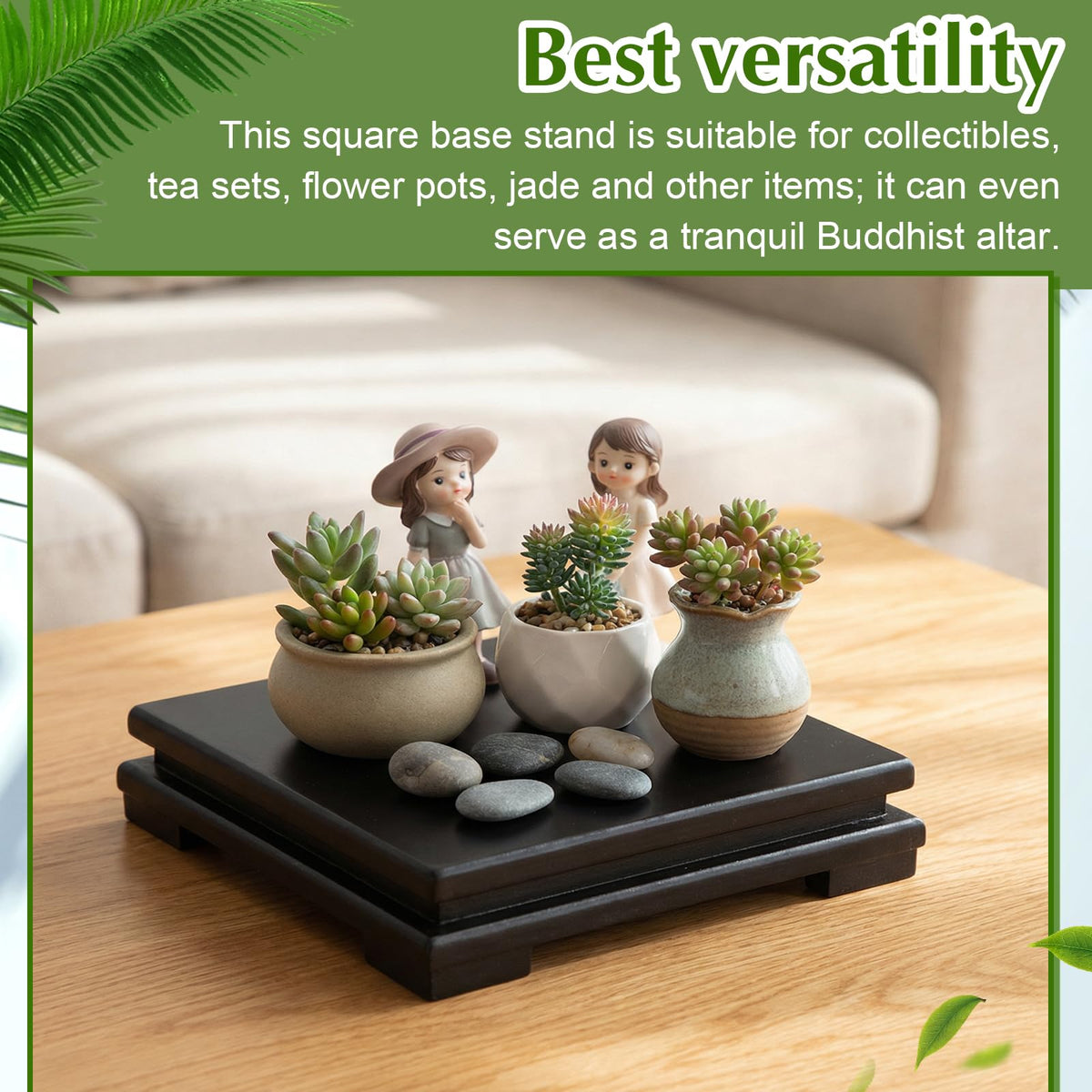 moheaaei 2 Pcs Square Wooden Display Stand, 6.9" x 6.7" x 2" Wood Display Base Square Vase Riser Teapot Aquarium Lamp Base Home Decoration