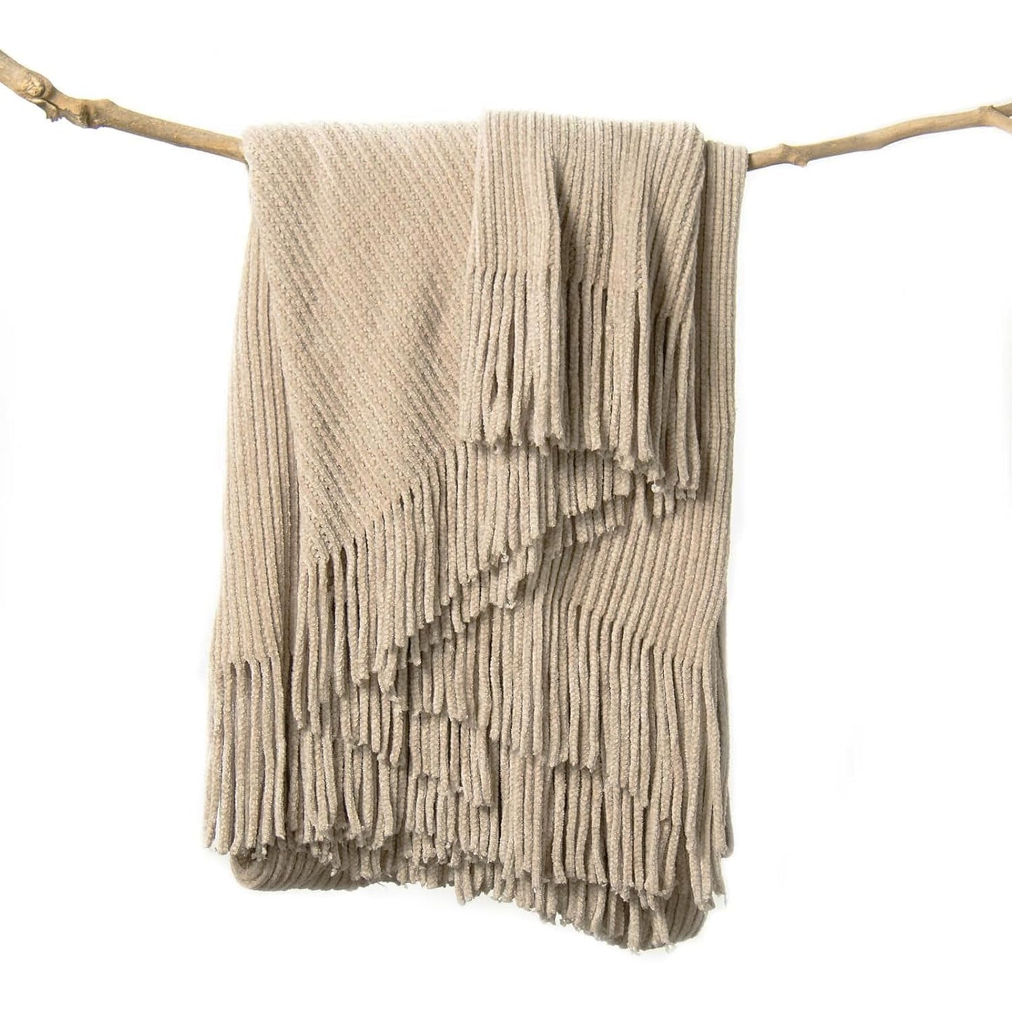 lifein Throw Blanket for Couch, Soft Boho Decor Bed Throw,Cozy Beige Knitted Chenille Small Farmhouse Lightweight Throw(Beige,50 * 60")