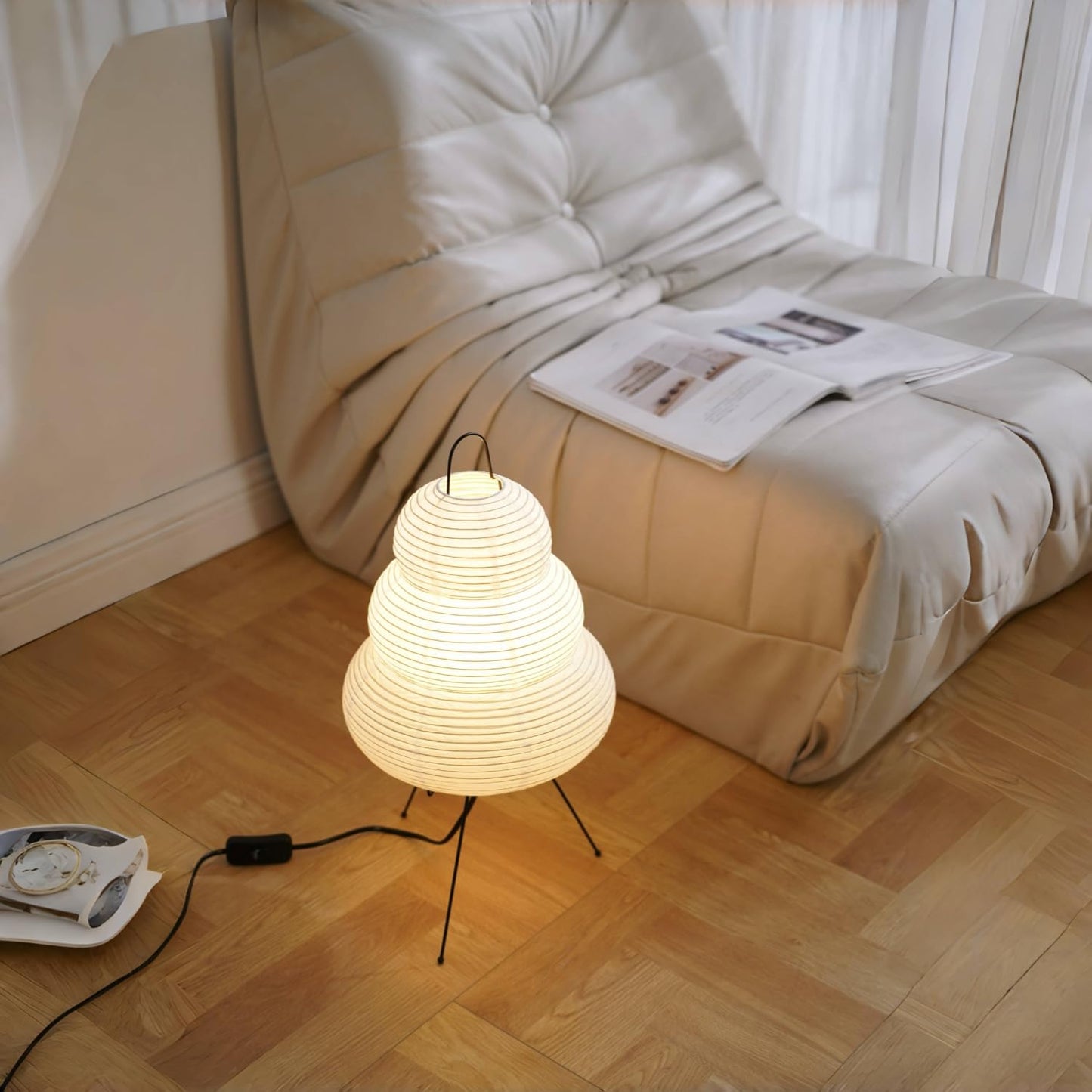 Inblissy Japanese Noguchi Inspired Table Lamp Zen Rice Paper Lantern with Warm Light for Bedroom Living Room or Office Modern Japandi Decor(Segment)