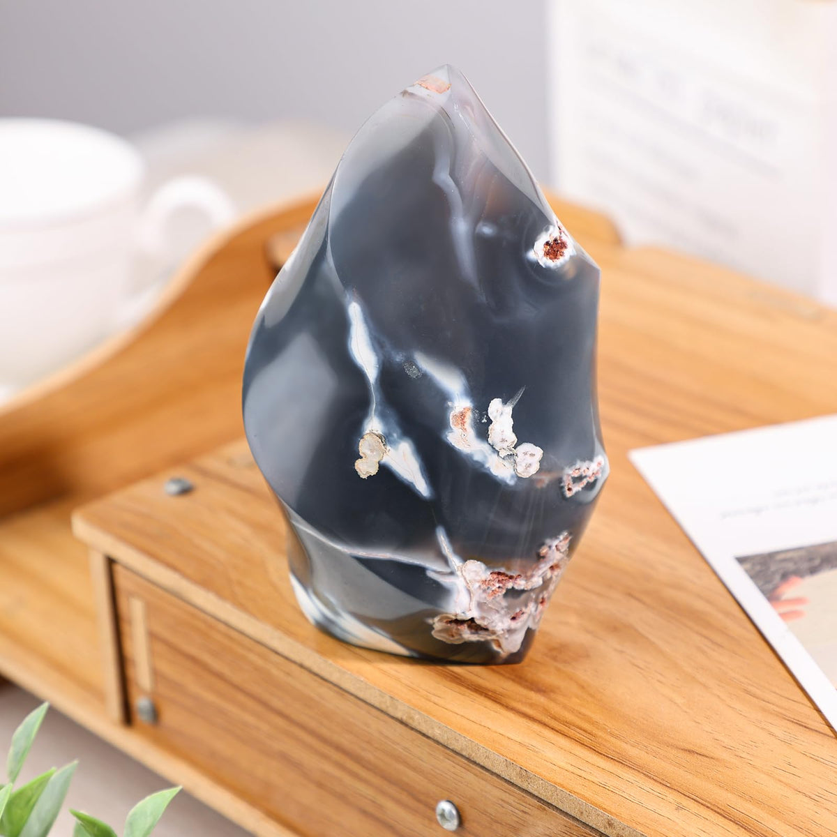 mookaitedecor Natural Orca Agate Crystal Flame Tower Standing Torch Point Flame Shaped Stone Towers Obelisk Reiki Energy Meditation Home Decor, 1.32-1.76 LB