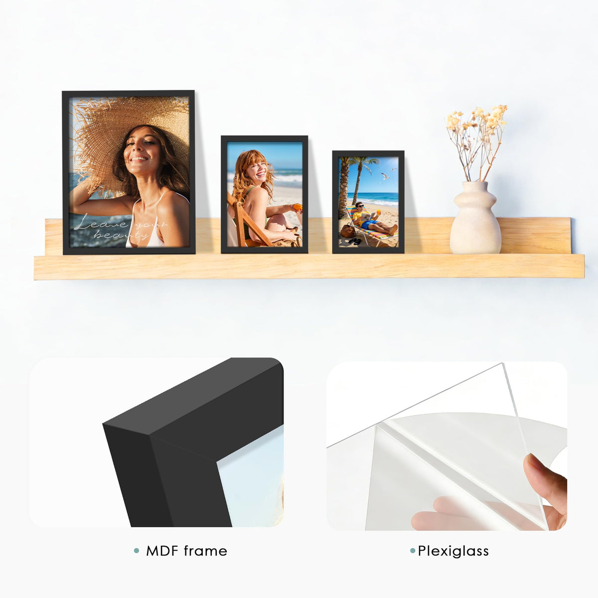 DUENPY 15 Pack Picture Frames Collage Wall Decor, Black Frame Set with 3pcs 8x10, 6pcs 5x7, 6pcs 4x6 for Gallery Display, Wall Mounting & Tabletop, Bulk Photo Frames for Living Room Decor