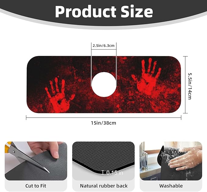 Halloween Scary Horror Red Blood Spatter Bloody Handprint Kitchen Sink Splash