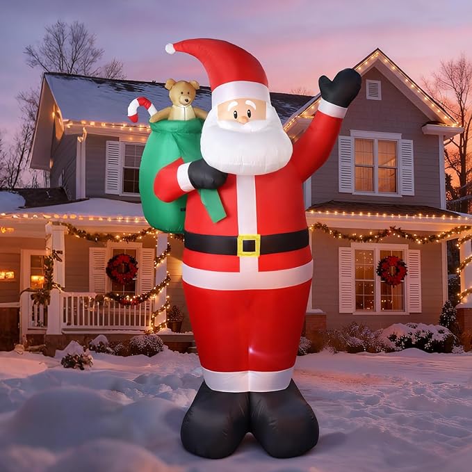 8 FT Christmas Inflatables Outdoor Decorations, Santa Claus with Candy and Gift Bag, LED Lighted Blow Up IP68 Weatherproof Standing Santa Xmas Indoor Outdoor Decor for Yard Garden Lawn Mall Party