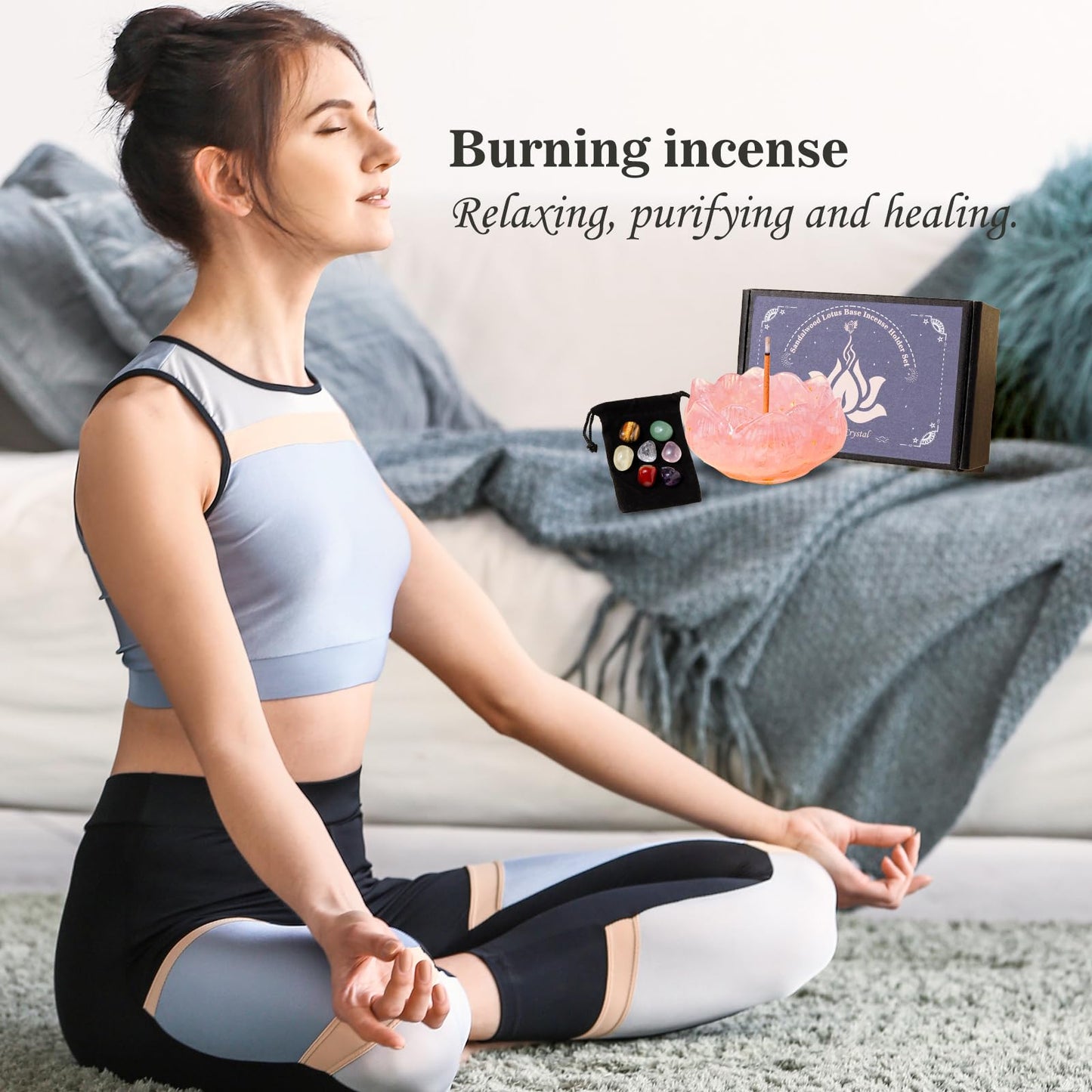 Incense Holders 40 Incense Sticks Rose Quartz Resin and Crystal Lotus Burner Soothe The Nerves Removable Ash Collector for Meditation, Yoga & Spiritual Home Decor