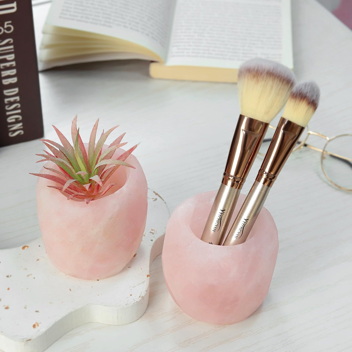 rockcloud Natural Raw Rose Quartz Taper Tea Light Candle Holder Air Plant Holder Healing Stone Home Decoration Figurine