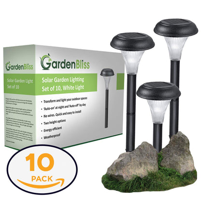 Solar Garden Lights for Outdoor – 10 Brightest Light Set - Transform Your Paths, Garden, Flowerbeds, Borders and Drive - Easy NO Wires Install - Double Waterproof Seal - Stylish Design and 30cm Tall