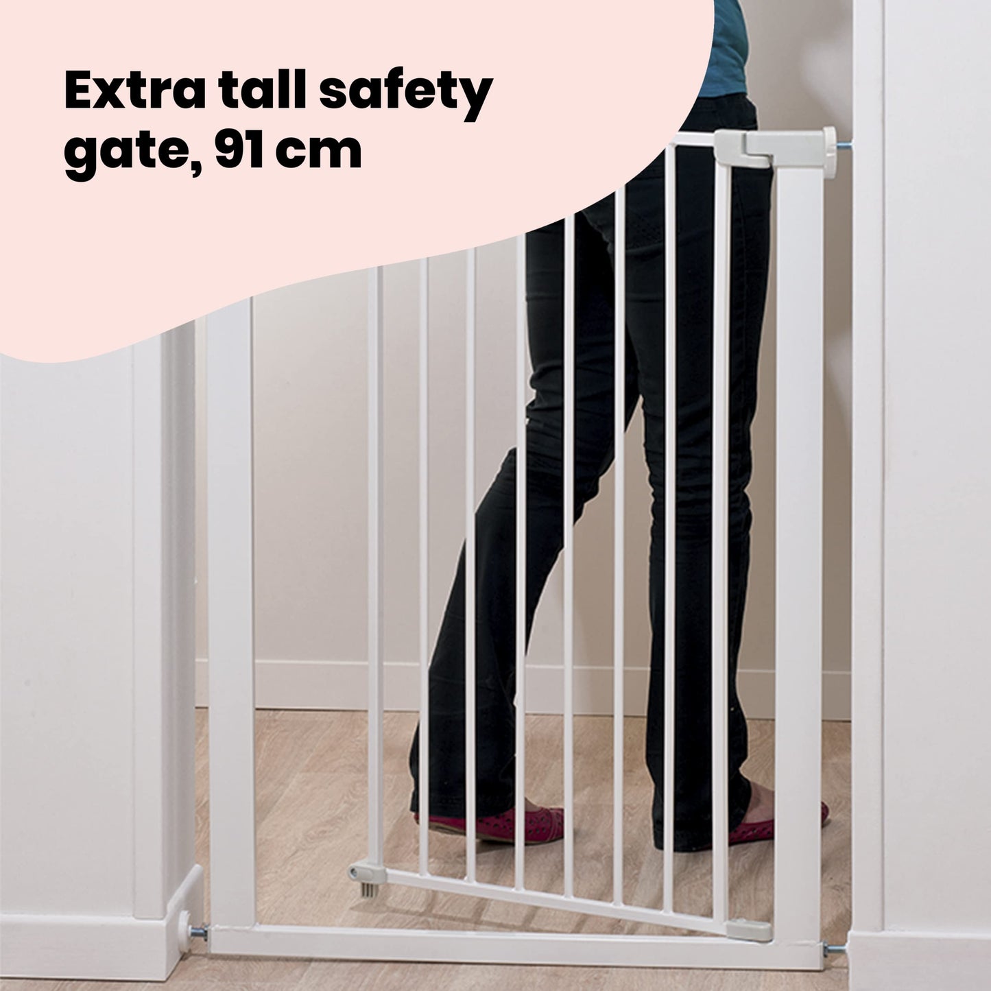 Safety 1st Easy Close Extra Tall Metal Gate, Baby Stair Gate Pressure Fit, 73-80cm (max. 94cm), Extra Tall Gate (91cm), Easy-Closing Baby Safety Gate, No-Screw Installation (No Drilling), White