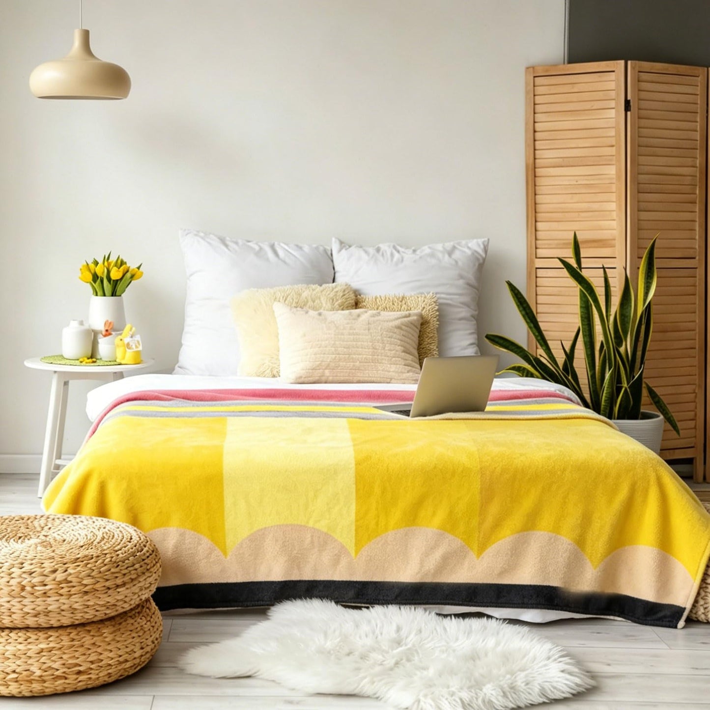 JarThenaAMCS Back to School Blanket Throw Blanket Soft Yellow Pink Pencil Plush Blankets for First Day of School Party Home Office Decor, 50 x 60 Inch