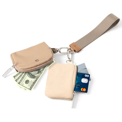 Mini Zip Around Wristlet Keychain Wallet for Women Dual Pouch Wristlet Portable Wallet Coin Purse Mini Women Coin Pocket, Khaki+Brown