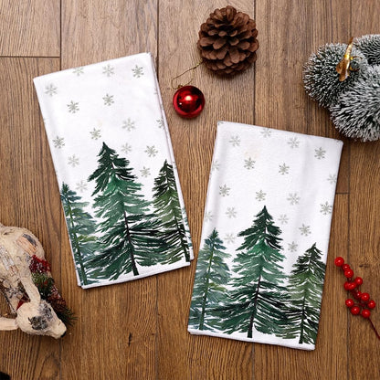 ARKENY Christmas Kitchen Towels Set of 2,Green Xmas Tree Snowflake Dish Towels 18x26 Inch Drying Dishcloth,Farmhouse Nobel Home Decoration AD140