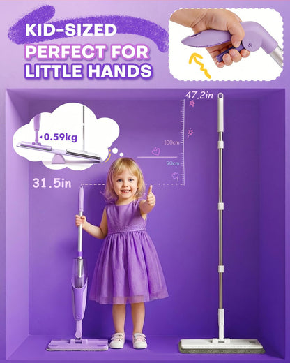 Purple Mini Spray Mop for Toddler-Montessori Cleaning Toy that Real Spray Water,Pretend Playhouse Essentials for Girls Ages 3-8,Toddler Educational Housekeeping Set