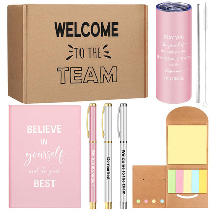 Teenyyou 7 Pcs New Employee Welcome to The Team Gift Set for Him or Her Welcome to The Team Gift Box Holiday Gifts Include 20oz Tumbler Notebook Pens and Sticky Note for New Employee Worker(Pink)