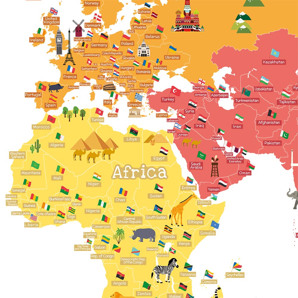 HomeEvolution Large Removable Educational World Map Peel and Stick Wall Stickers for Kids Nursery Playroom Wall Arts Décor…