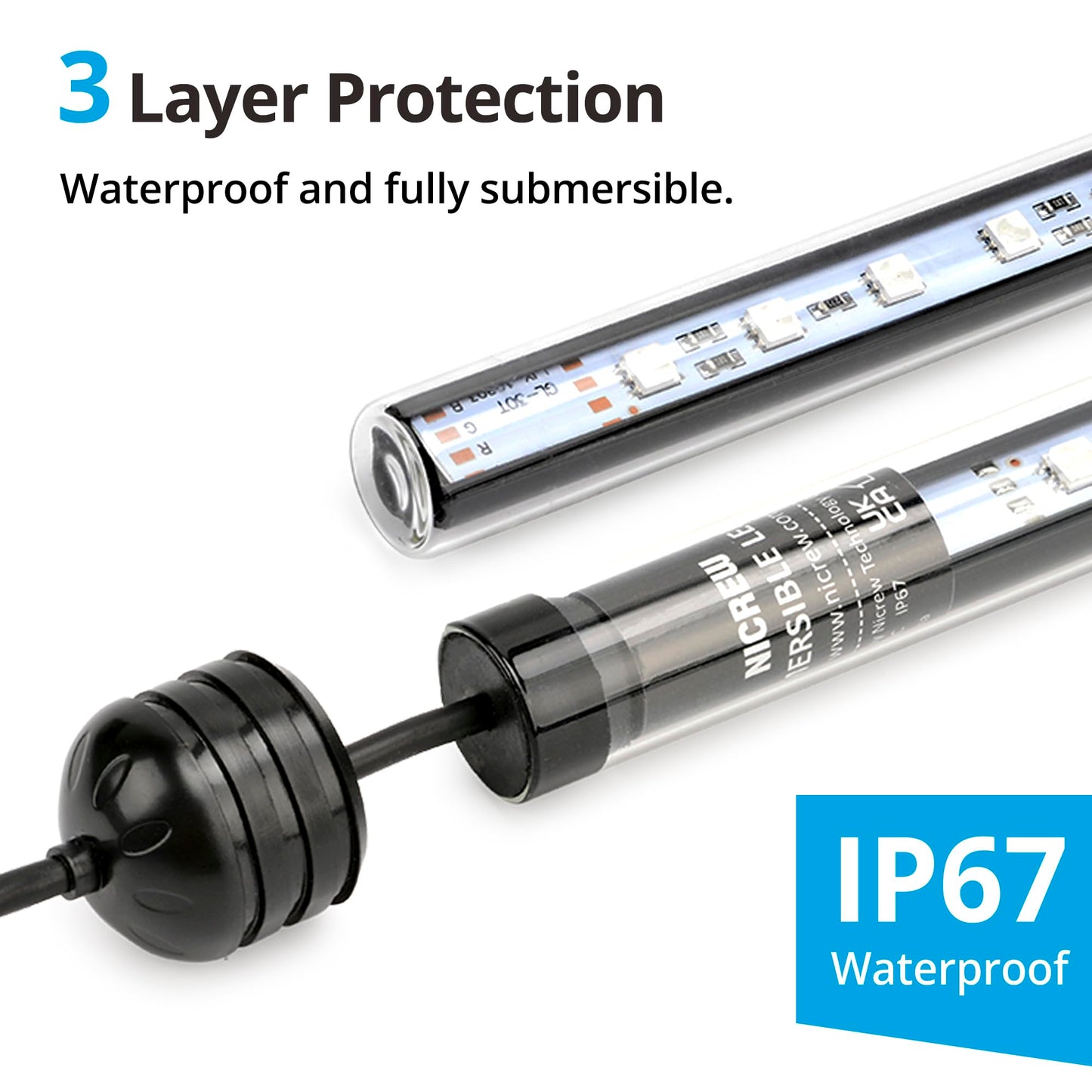 NICREW Submersible Aquarium Light, Underwater RGB Multicolor LED Lights for Fish Tank, 7 Inches, 18cm