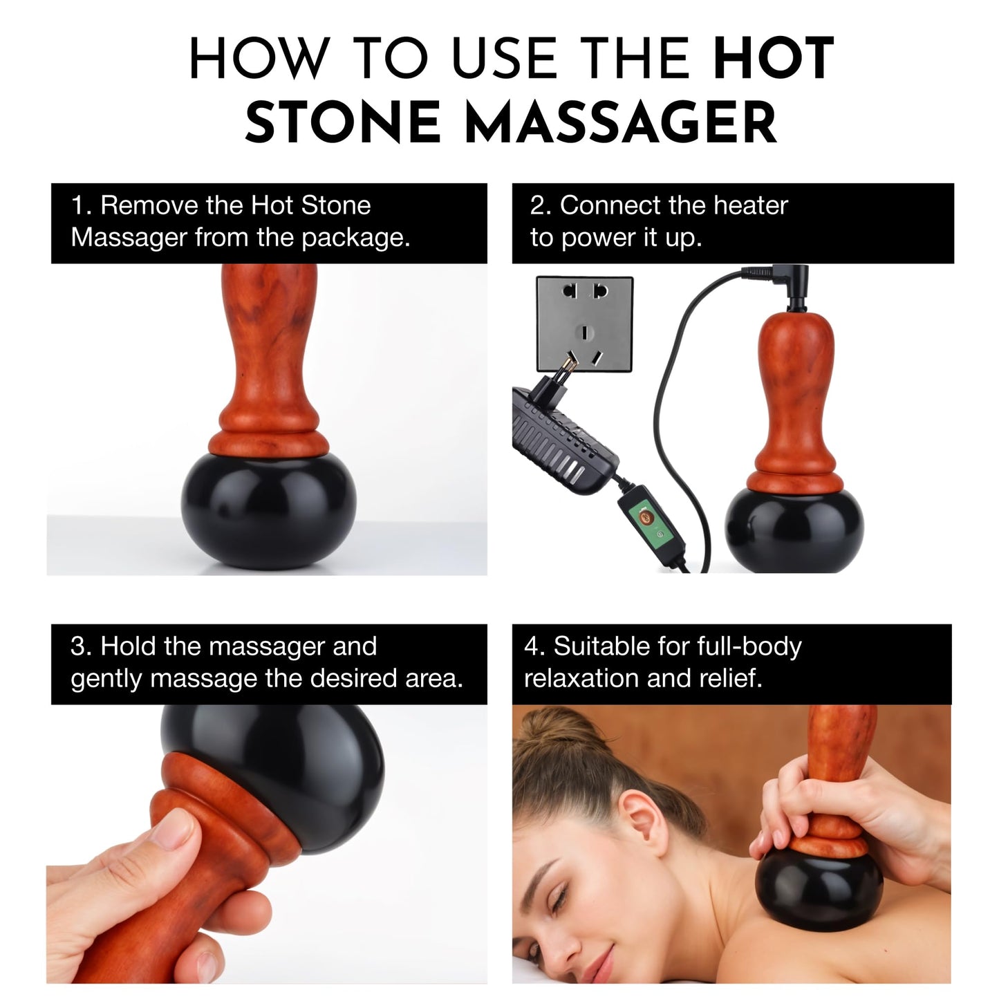 Electric Hot Stone Massager - Portable Bian Stones Gua Sha Scraping Home Massage Therapy Kit - Handheld Rock Warmer Wand Tool Set with Temperature Adjustment Control for Back Neck Body Pain Relief