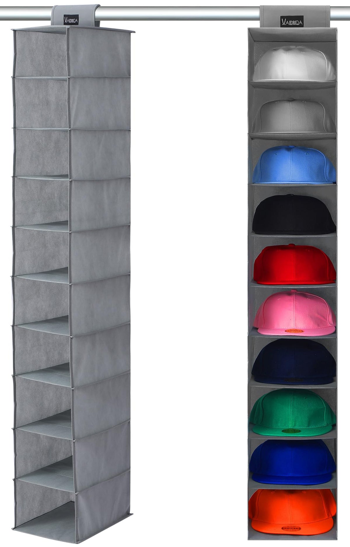 VAESIDA 10 Shelf Hat Rack Hanging Closet/Organizer for Storage - Best Baseball Cap Holder, Gray