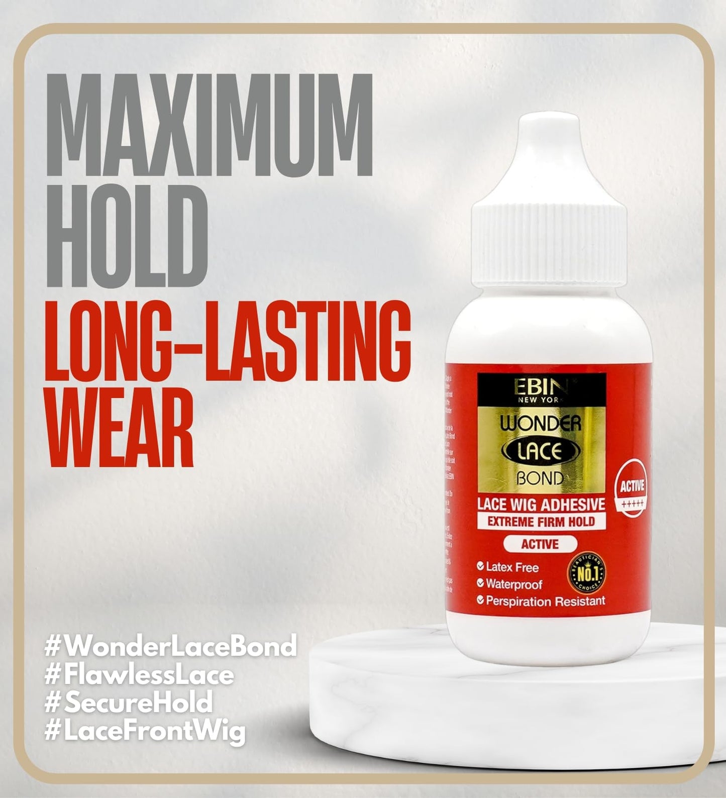 EBIN NEW YORK Wonder Lace Bond Extreme Firm Hold 1.18oz - No Residue Improved Formula Easy to Apply Fast Drying Waterproof Latex Free Perspiration Resistant