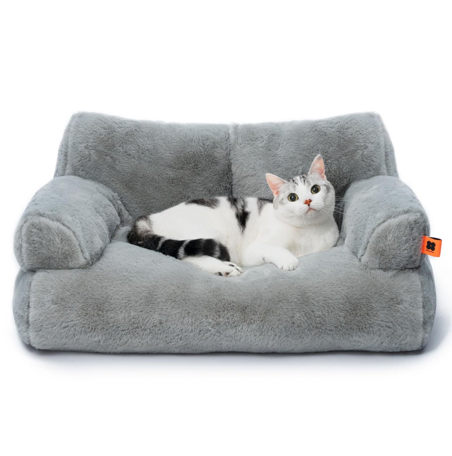 MEWOOFUN Stylish Cat Bed for Indoor Cars Large - Fluffy and Soft Cat Sofa Bed Small Dog Sofa Bed for Dogs and Cats - 66x48cm Cute Cat Bed Couch with Non-slip Bottom, Grey