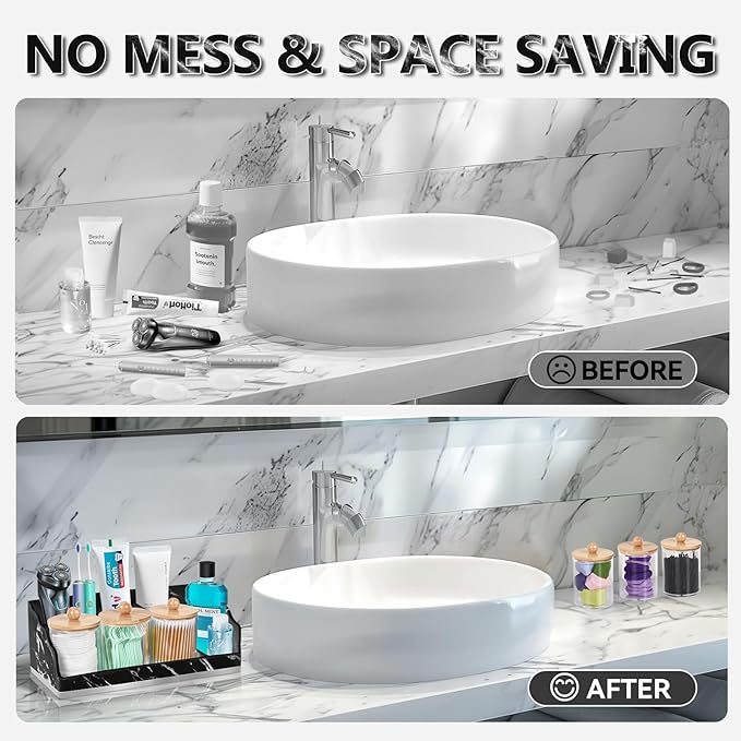 Marble Bathroom Countertop Organizer, Toothbrush Holders
