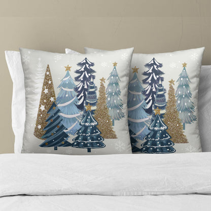 Mweet Christmas Tree Pillow Covers 20x20 Inch, Set of 2 Xmas Blue Pine Trees Snowflakes Winter Holiday Pillowcases Square Cushion Cover Farmhouse Home Decor for Living Room Sofa Couch