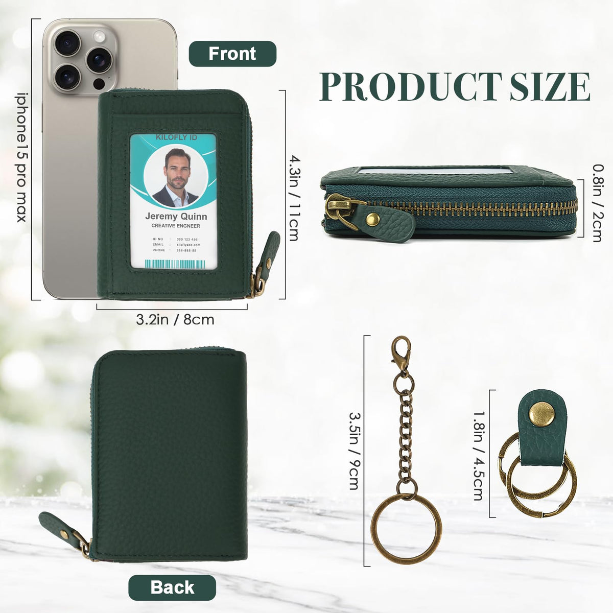 kilofly Genuine Leather Card Slot ID Holder Wallet + Keychain Cable Organizer