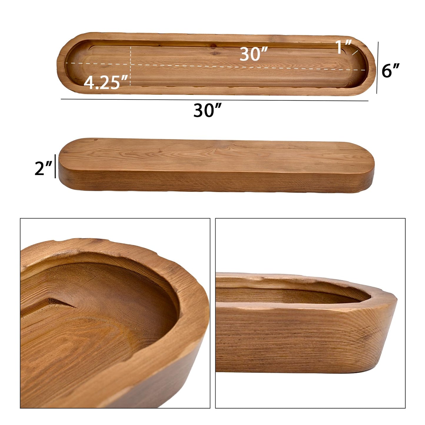 SwallowLiving Rustic Hand Carved Decorative Wood Dough Bowl, Approx 30-Inch Large Bread-Shaped Centerpiece, Long Wooden Bowl for Home Decor