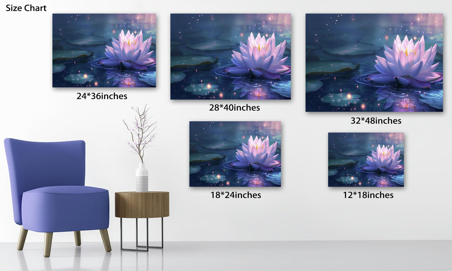 Lotus Flower Wall Art, Zen Canvas Print Wall Decor, Pink Purple Lotus Flower Bloom in Water Picture for Zen Office Decor Meditation Poster Artwork, Framed Home Decor for Yoga Spa Room 18x24 Inches