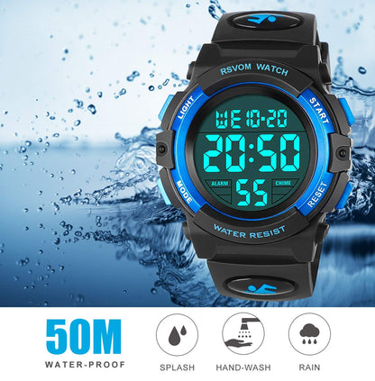 RSVOM Kids Boys Watches, Waterproof Outdoor Digital Sports Watch with Alarm/Stopwatch, Kids Digital Wrist Watches for Birthday Gifts/Gifts Blue, S, Strap, Blue, S, Strap