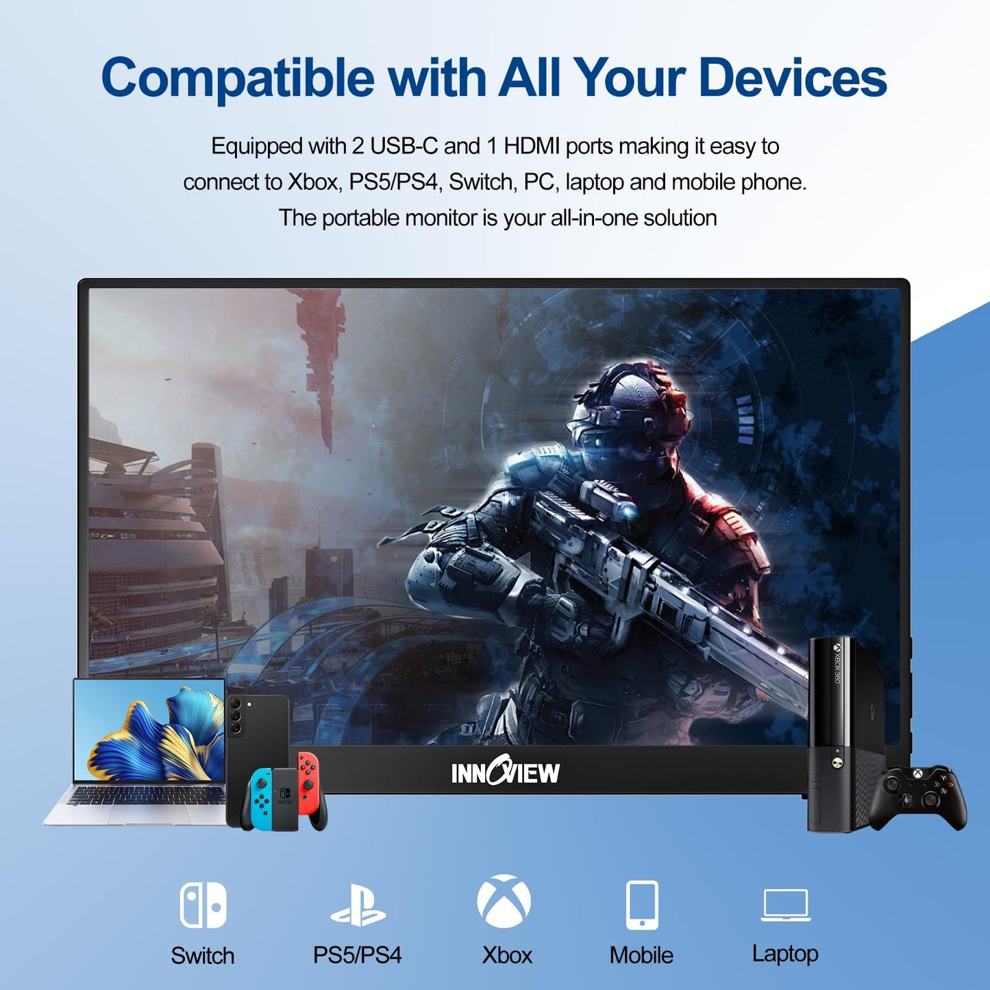 InnoView Portable Monitor Touchscreen 15.6" 1080P 10-Point Touch Screen Monitor Portable with Protective Sleeve Built-in Stand, 1200:1 HDMI USB C Travel Monitors for Laptop, PC, Phone