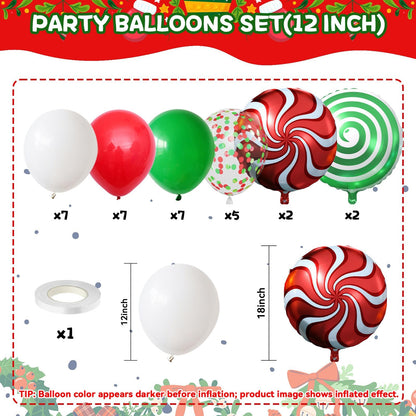 Christmas Balloons,12 Inch Christma Green Red White Balloon,4pcs Foil Candy Balloon for MerryChristma Party Xmas Decorations,Birthday,Baby Shower