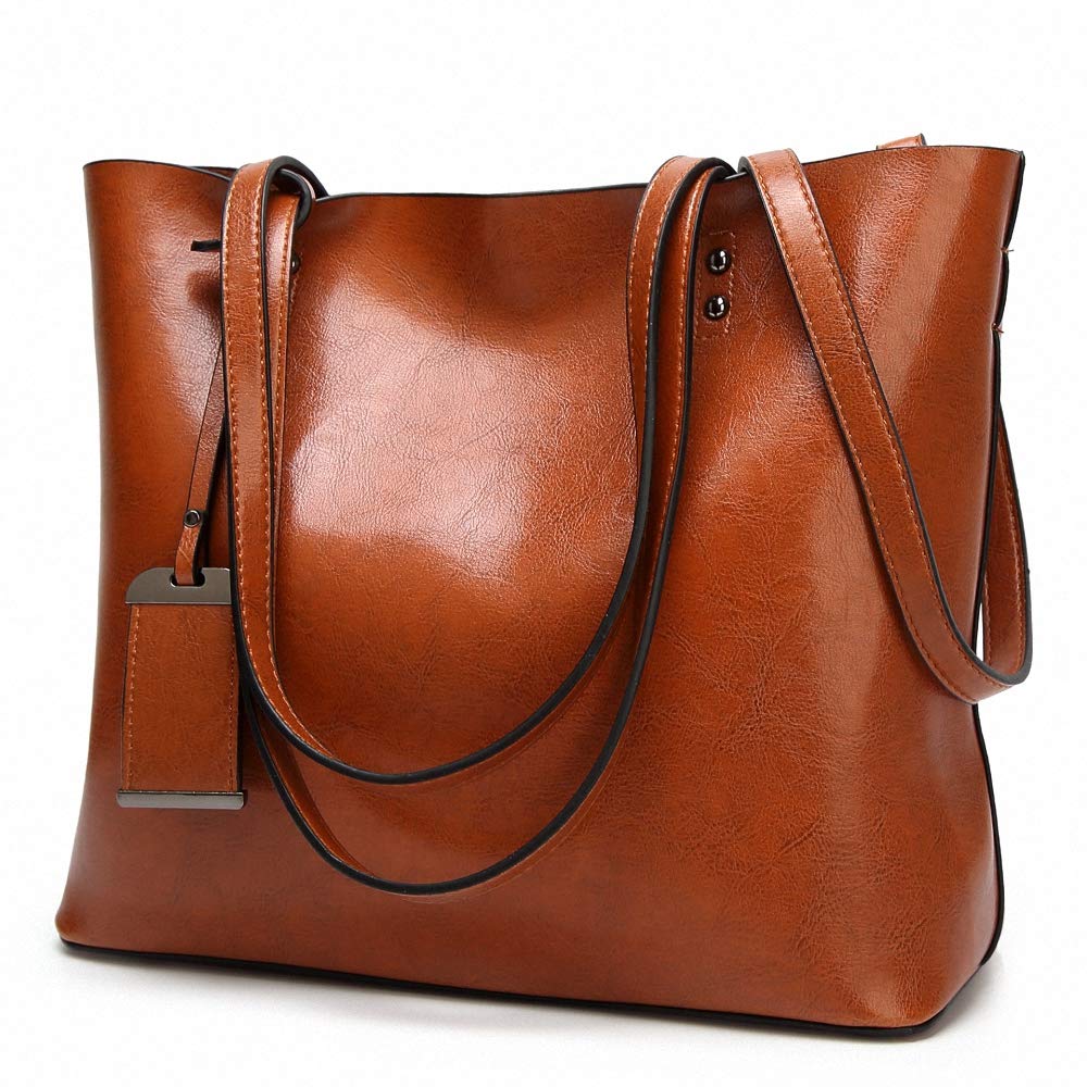 Aileese Womens Soft Leather Handbags Large Capacity Retro Vintage Top-Handle Casual Tote Shoulder Bags Brown