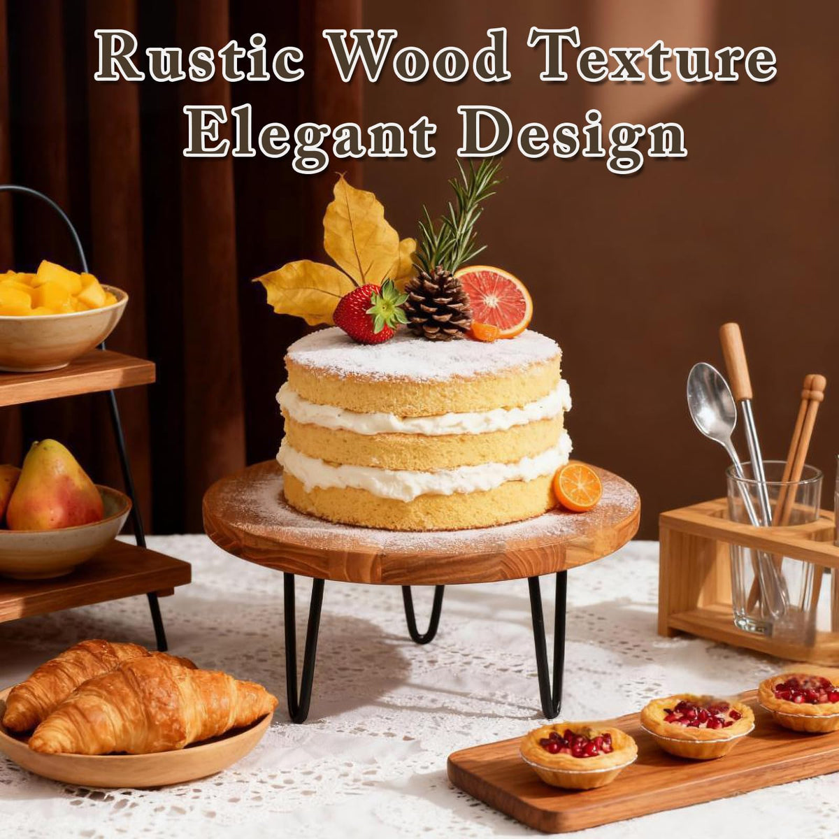 jubilander 3 Pcs Buffet Risers, Wood Round Food Riser Dessert Table Display Stand Set for Party Wood Cupcake Stands Nesting Table for Home Decor (Natural)