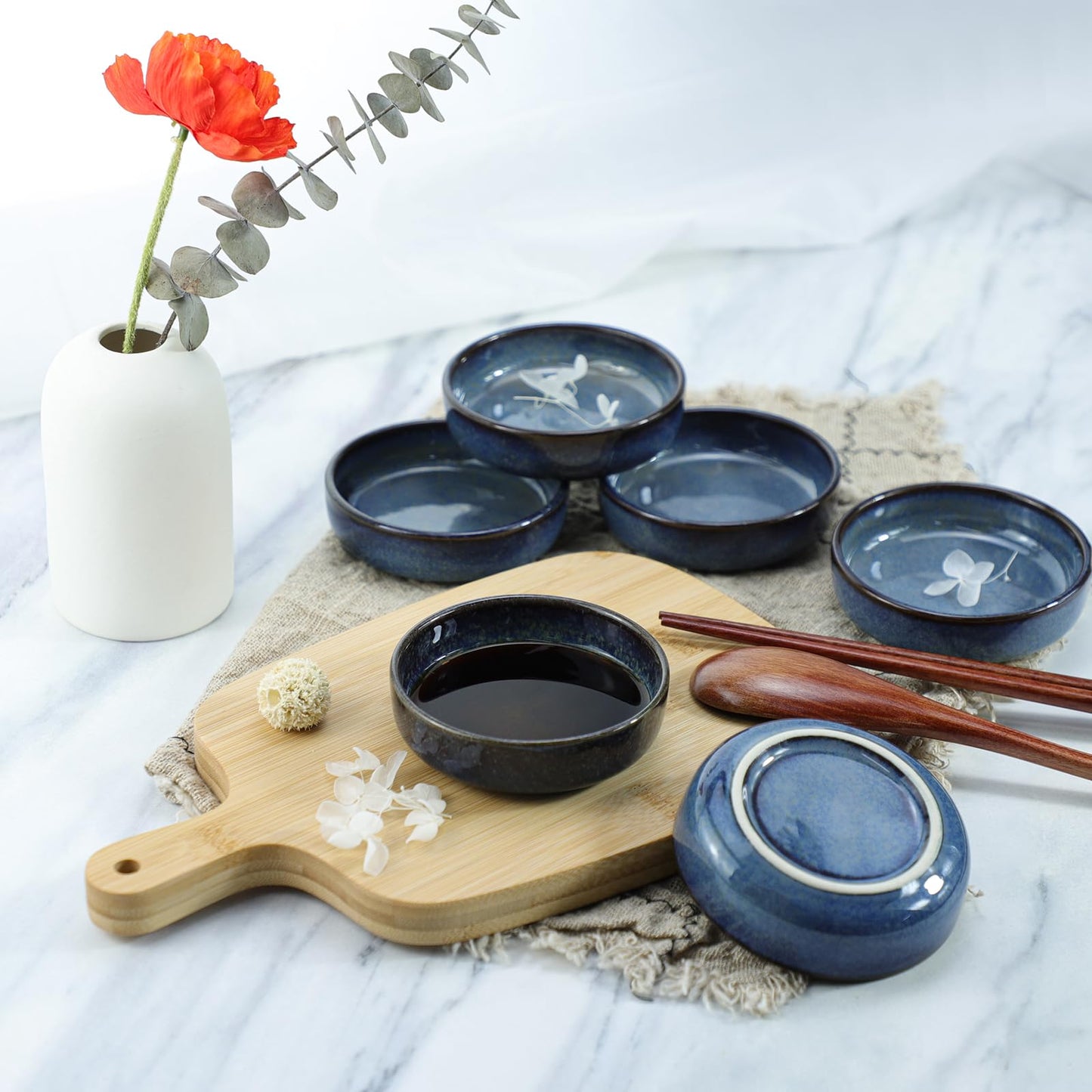 Colias Wing 3.5 Inch Vintage Style Kiln Glazed Ceramic Side Dishes - Korean Bowls - Set of 6