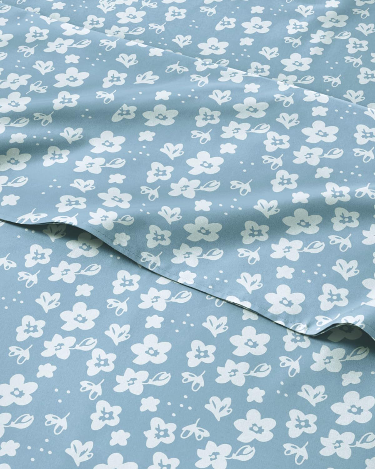 Floral Sheets - Blue Floral Bed Sheet Set - 1 Flat, 1 Fitted & 2 Pillowcases w/ Deep Pockets - Comfy, Wrinkle & Fade Free - Boho Botanical Bedding - Ultra-Soft, Breathable & Cooling - Queen Size Set