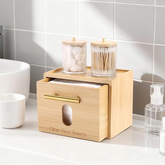 Disposable Face Towel Holder Bamboo Storage Box