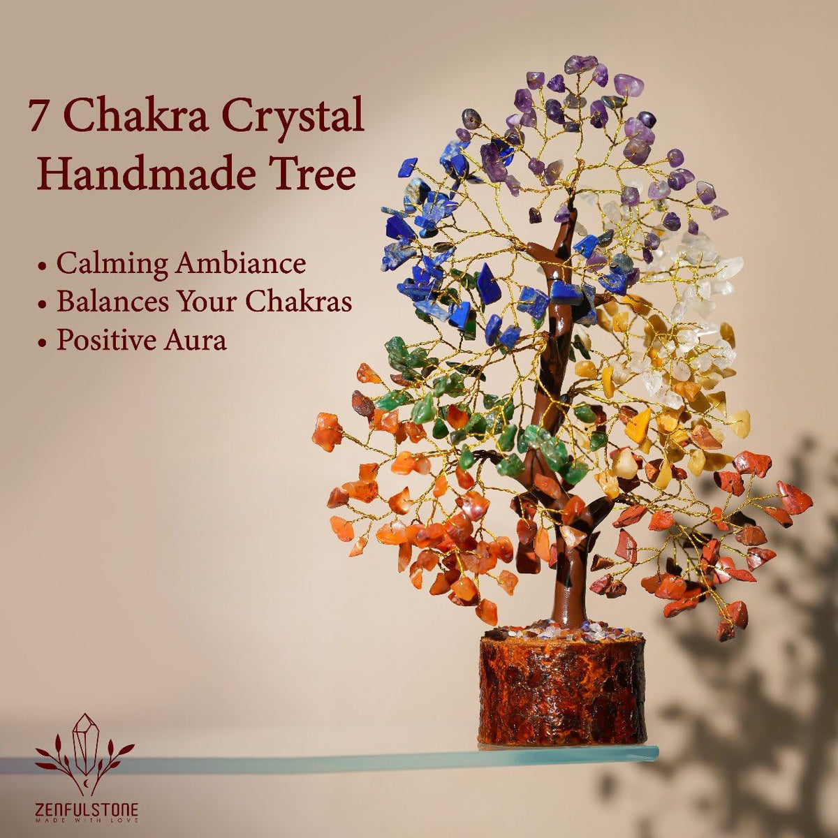 7 Chakra tree of life Crystal Healing Money Tree for Home Living Decor, Office Desk Decor | Handmade Feng Shui Bonsai for Positive Energy, Wealth & Good Luck | Birthday Gifts for Men, Women, Mom
