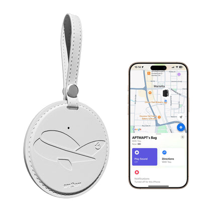 APTMAPT Smart Luggage Tag Works with Apple Find My, Premium Leather Suitcase Tracker with 2 ID Labels, TSA-Friendly, Anti-Lost Travel Essentials for Bags Backpacks, Wireless Charging, White