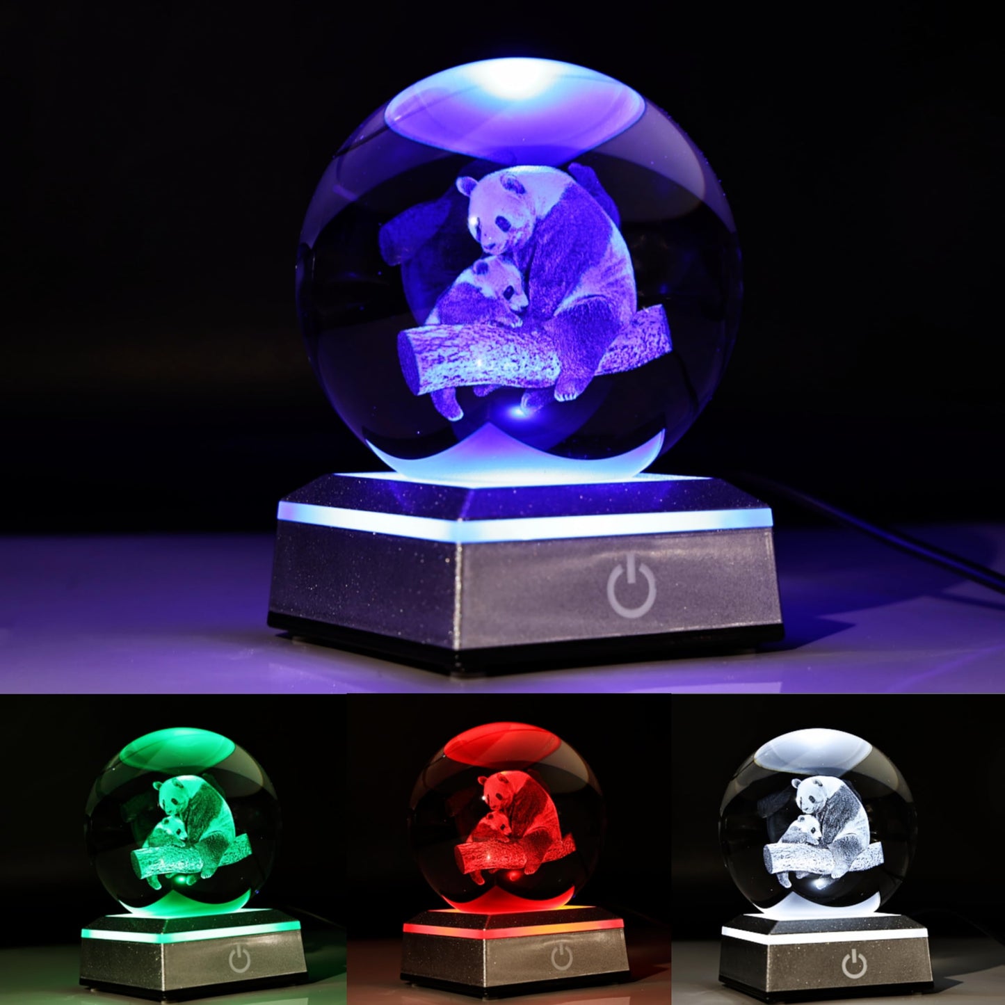 DIGFPWT Panda Crystal Ball Lamp,3.15 inch 3D Panda Crystal Ball Night Light with LED Colorful Lighting Touch Base, Panda Lamp Gift for Friends (Panda)