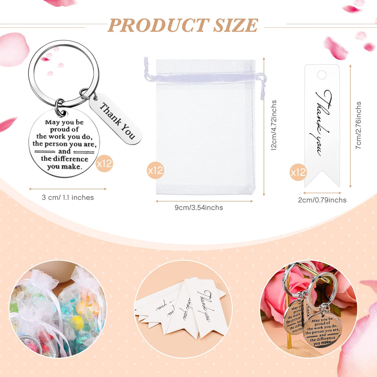 Yinkin 36 Pcs Employee Appreciation Gifts Bulk for Coworkers Keychains Organza Bags with Cards for Staff Graduation Favors(Silver)