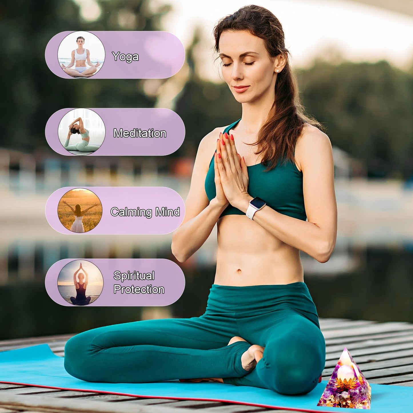 Saefheled The Flower of Life Orgone Pyramid,Natural Energy Pink Crystal&Amethyst Orgonite Crystal Healing Pyramid,for Reduce Stress, Balance Chakra,Meditation Attract Luck,Accumulate Wealth&Health