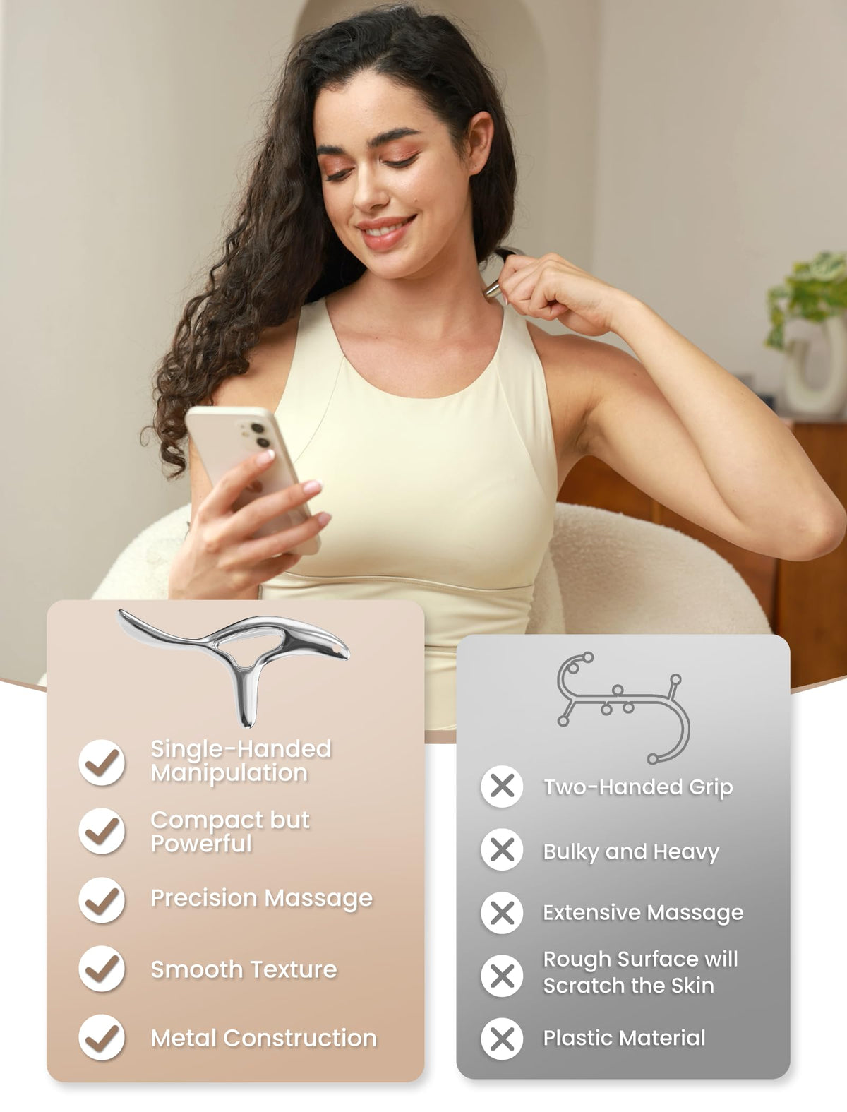 lifechill Trigger Point Massage Tool for Deep Tissue Massage & Gua Sha, Muscle Scraper Tool for Full Body Pain Relief, Thumb Saver Acupressure Tool, FSA HSA Eligible