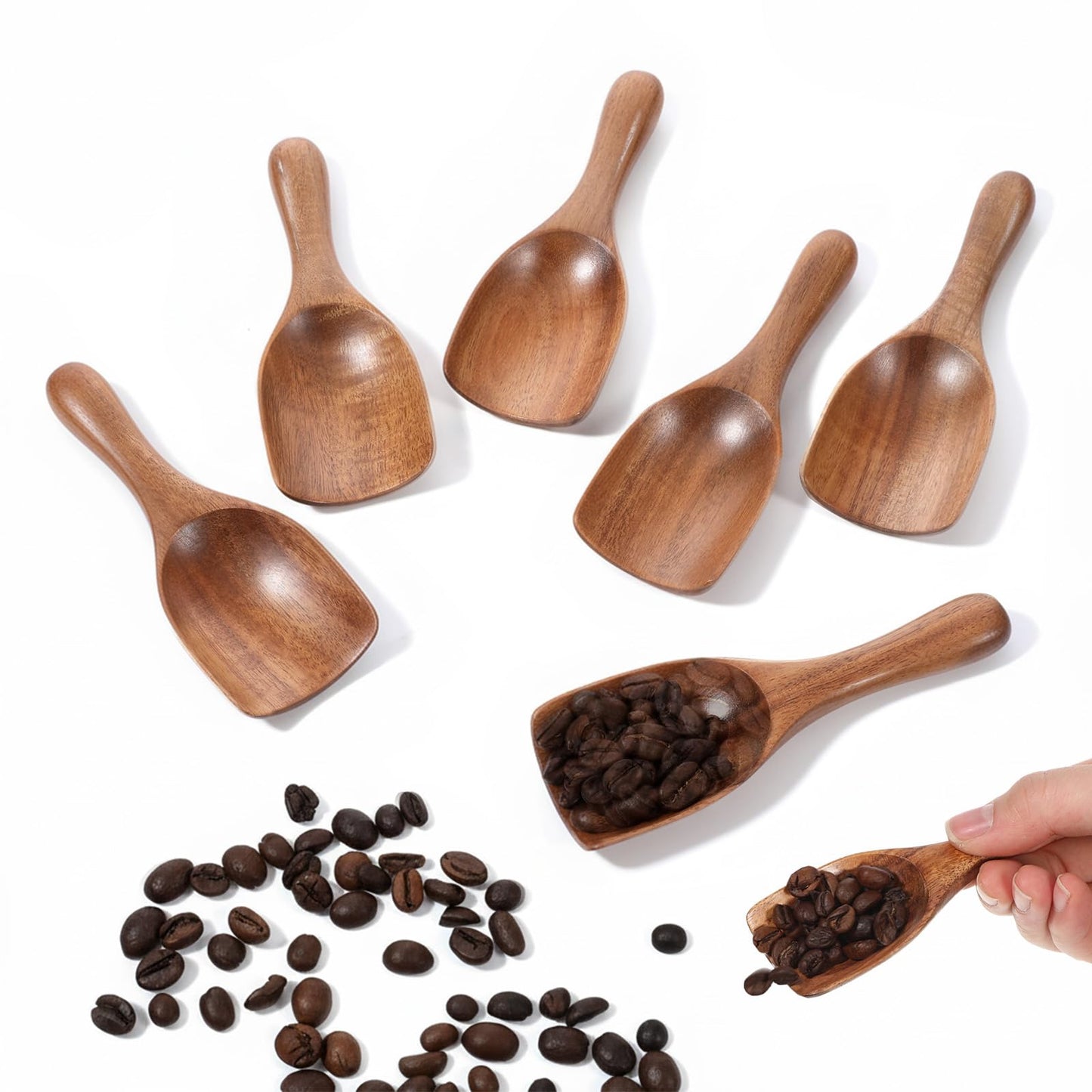 6 Pcs Wooden Scoops for Canisters, Wooden Scoop for Jars, Acacia Wood Bean Salt Spoons, Big-Wooden Scoops Shovel for Big Jars Canisters Ground Coffee Flour